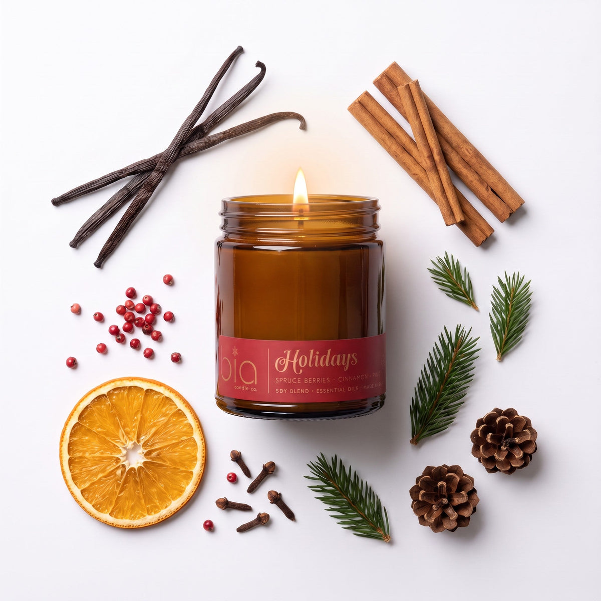 Holidays Soy Blend Candle — Cinnamon, Orange Peel, Pine & Vanilla
